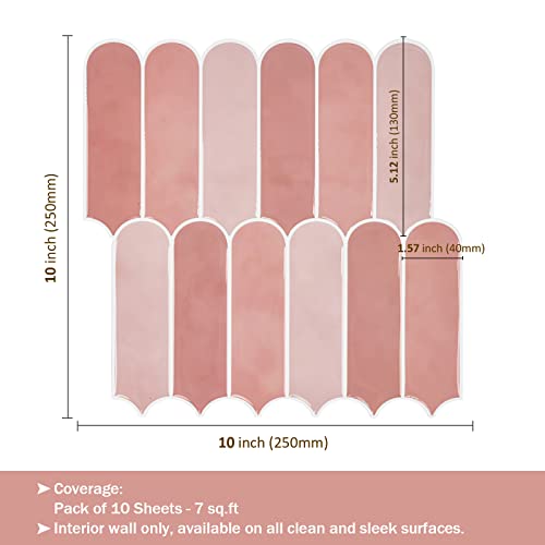 Homeart Pink Peel and Stick Backsplash Tile, Self Adhesive Feather Peacock Temporary Kitchen Backsplash Tiles 3D Stick on Wall Tiles Sticker (10 Sheets) - Image 2