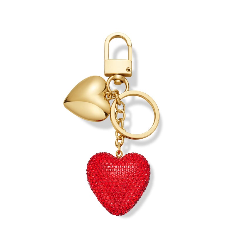 FAUTHENTICUTE Red Heart Keychains For Women Gold Keyrings With Puffy Heart Charms For Handbag And Purses - Image 1
