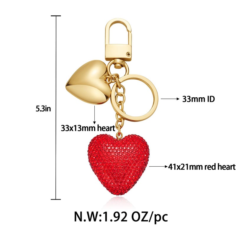 FAUTHENTICUTE Red Heart Keychains For Women Gold Keyrings With Puffy Heart Charms For Handbag And Purses - Image 4