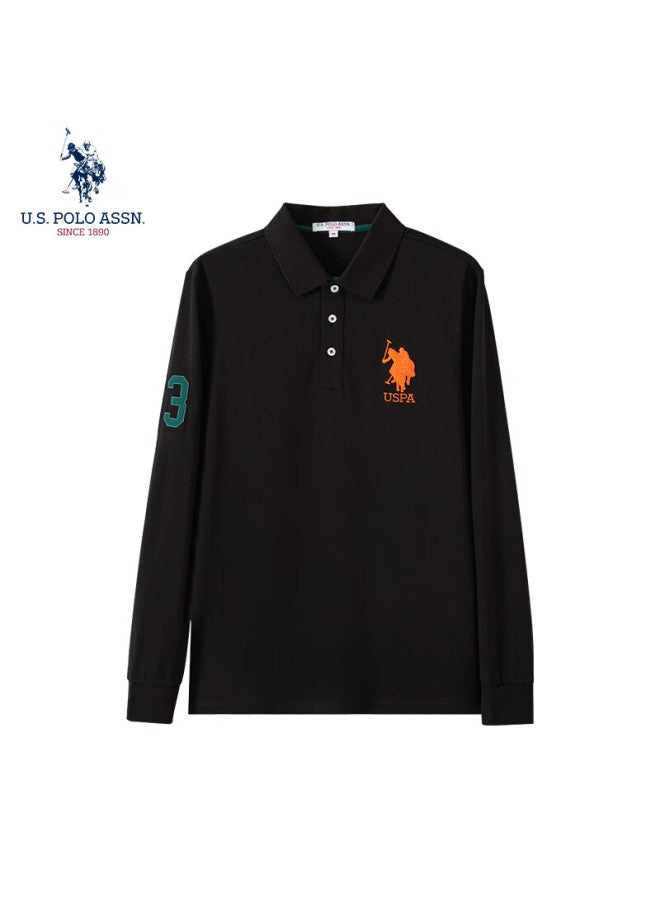U.s. Polo Assn. Men's Polo Shirt, Turn-down Collar, Autumn Cotton Business Casual Long-sleeve Top, Dad's T-shirt, Black, Xl - Image 2
