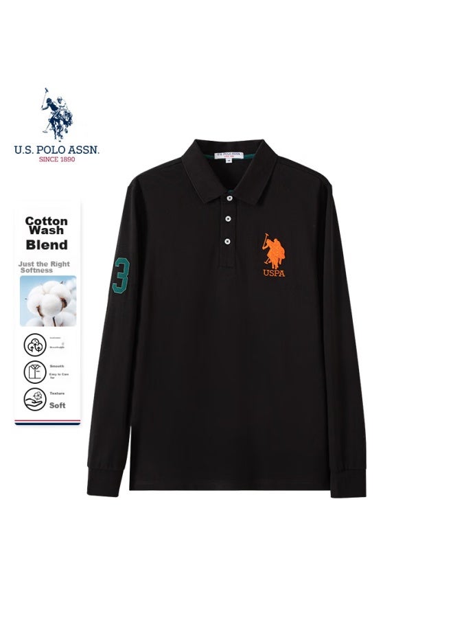 U.s. Polo Assn. Men's Polo Shirt, Turn-down Collar, Autumn Cotton Business Casual Long-sleeve Top, Dad's T-shirt, Black, Xl - Image 1