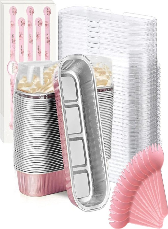 Findful Mini Loaf Baking Pans with Lids and Spoons (50 Pack, 6.8oz) Rectangle Aluminum Foil Baking Pans Tins Containers - Cupcake Containers Wrappers Cheesecake Creme Brulee Ramekins - Image 1