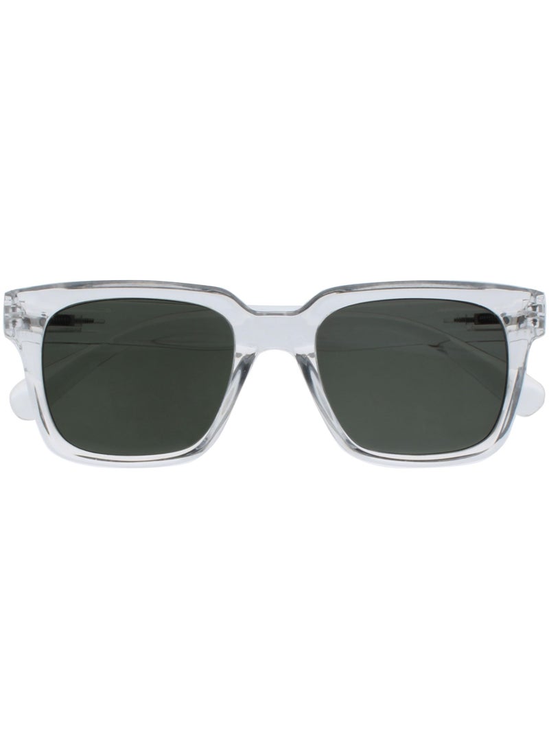 OPULIZE ERA Sunglasses for Women Men, Oversized Rectangular Frame with Spring Hinges, Polarised Green Tinted Lens With UV400 Protection,Anti-reflective & Anti-Glare, Clear (Pack of 1) - Image 1