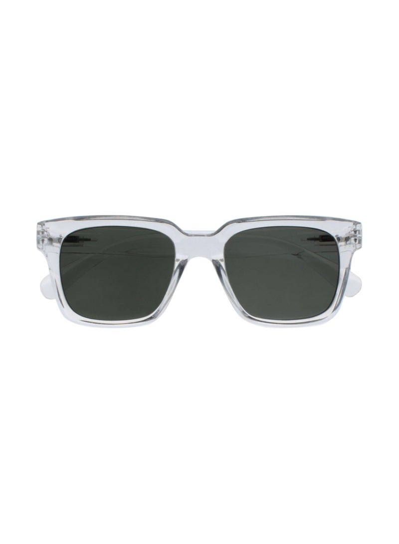 OPULIZE ERA Sunglasses for Women Men, Oversized Rectangular Frame with Spring Hinges, Polarised Green Tinted Lens With UV400 Protection,Anti-reflective & Anti-Glare, Clear (Pack of 1) - Image 1