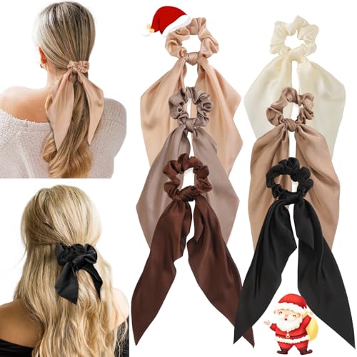 Glaudmeiss 6 PCS Bow Silk Scrunchies, Hair Ties with Bows, Hair Scrunchies for Women Girls, Knotted Bows Silk Hair Ties, Satin Hair Ribbon Elastic Hair Tie, Christmas Gifts - Image 1