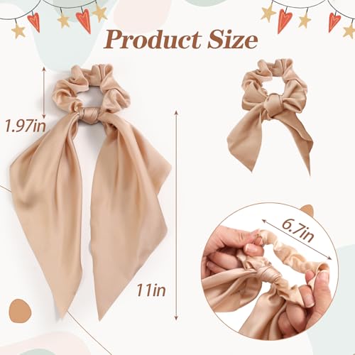 Glaudmeiss 6 PCS Bow Silk Scrunchies, Hair Ties with Bows, Hair Scrunchies for Women Girls, Knotted Bows Silk Hair Ties, Satin Hair Ribbon Elastic Hair Tie, Christmas Gifts - Image 2