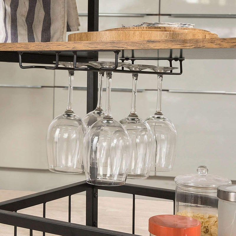 Generic Indian Decor 8800 MDF Wood Metal Vintage Style 3 Tiers Kitchen Serving Trolley with Wine Rack Black  - Image 5