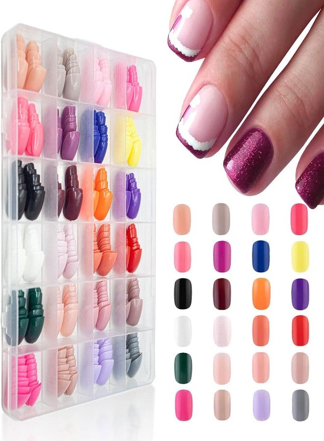 Massmot 24 Color Press On Nails Sets, 576Pcs Glossy Colored Straight Fake Nails, Full Cover Artificial Fingernails Acrylic Tips Manicure Design Decor for Women Girls DIY Nail (Short Round Shape) - Image 1
