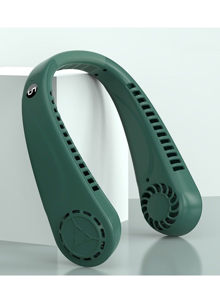 QZ Neck Fan Outdoor Camping Long Battery Life Portable Hanging Neck Small Fan Green Digital Display Model - Image 1