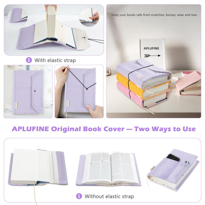 Aplufine أغطية كتب قماشية، واقي كتب قابل للغسل، غلاف كتاب لروايات الغلاف الورقي، غلاف كتاب قابل للتعديل للكتب ذات الغلاف الصلب مع جيوب للقلم، كتب ذات غلاف ناعم، هدايا لعشاق الكتب - Image 4