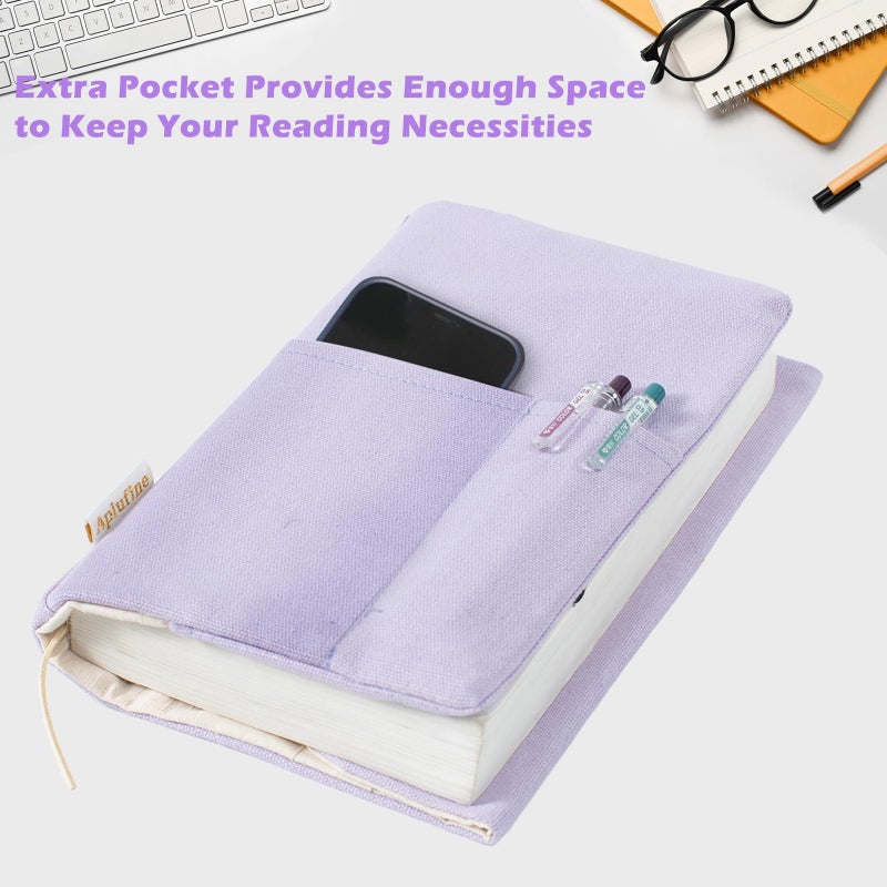 Aplufine أغطية كتب قماشية، واقي كتب قابل للغسل، غلاف كتاب لروايات الغلاف الورقي، غلاف كتاب قابل للتعديل للكتب ذات الغلاف الصلب مع جيوب للقلم، كتب ذات غلاف ناعم، هدايا لعشاق الكتب - Image 3