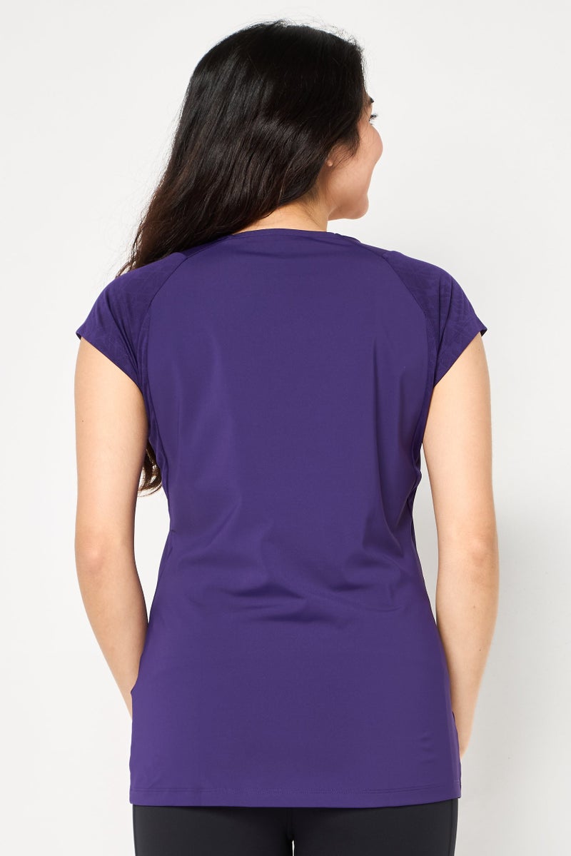 asics Women Sportswear Fit Brand Logo Short Sleeve Training T-Shirt, Purple - Image 3