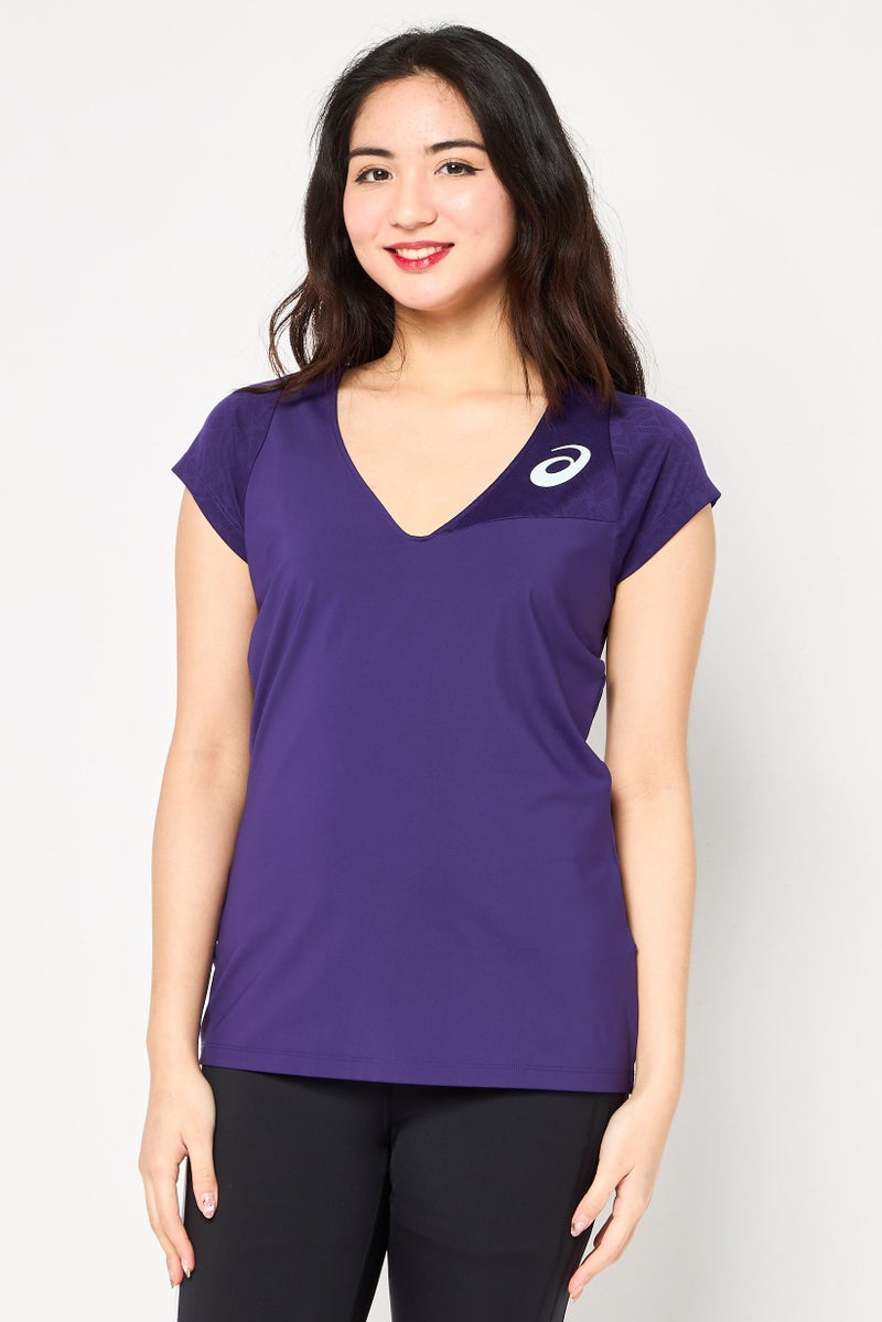 asics Women Sportswear Fit Brand Logo Short Sleeve Training T-Shirt, Purple - Image 1