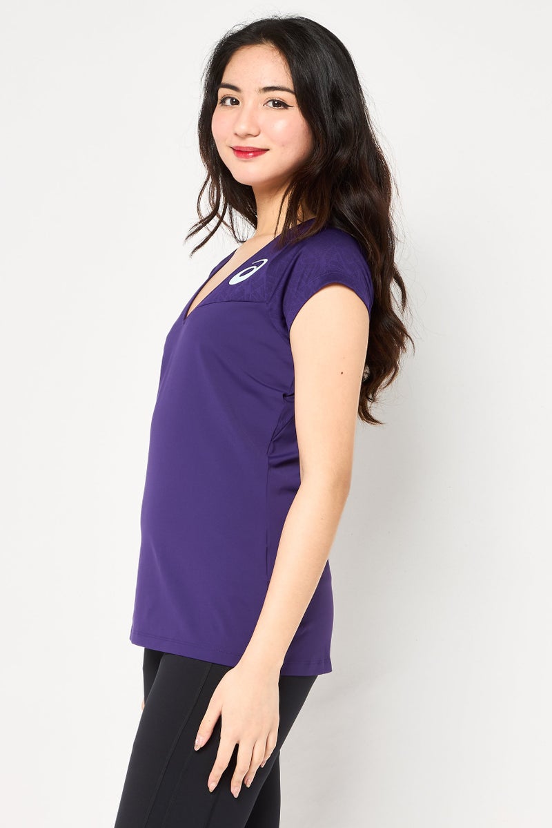 asics Women Sportswear Fit Brand Logo Short Sleeve Training T-Shirt, Purple - Image 2