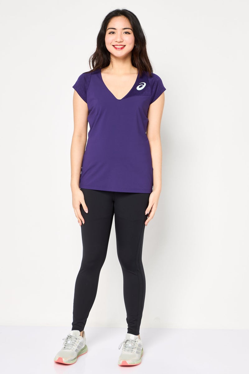 asics Women Sportswear Fit Brand Logo Short Sleeve Training T-Shirt, Purple - Image 4