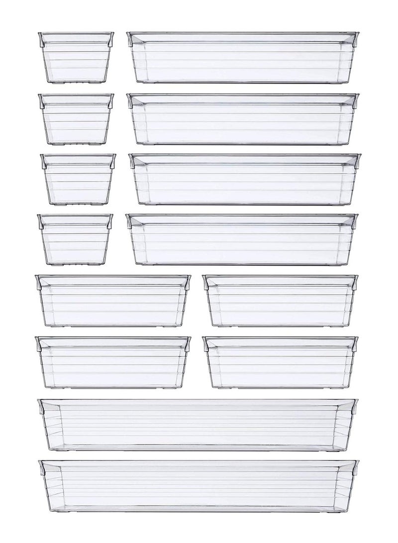 Dubkart 14 PCS Clear Plastic Drawer Organizer Tray for Makeup, Kitchen Utensils, Jewelries and Gadgets - Image 1
