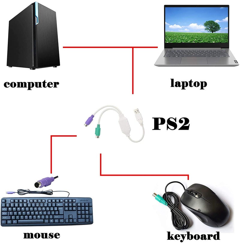 CLUSPEX USB to PS2 Adapter Cable for Keyboard and Mouse (White) - Image 2