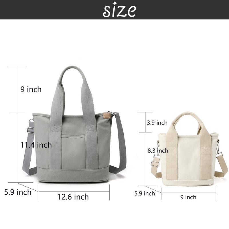 MINGRI Tote Bag for Women,Large Canvas Tote Bag with Pockets,Canvas Crossbody Bag Shoulder Bag with Zipper,Japanese Tote Bag Women Large Capacity Satchel Bag with Shoulder Strap - Image 2