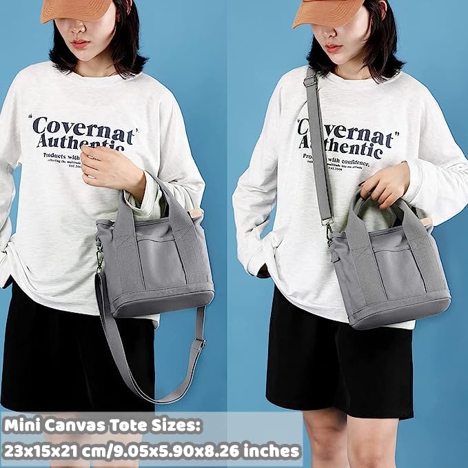 MINGRI Tote Bag for Women,Large Canvas Tote Bag with Pockets,Canvas Crossbody Bag Shoulder Bag with Zipper,Japanese Tote Bag Women Large Capacity Satchel Bag with Shoulder Strap - Image 3