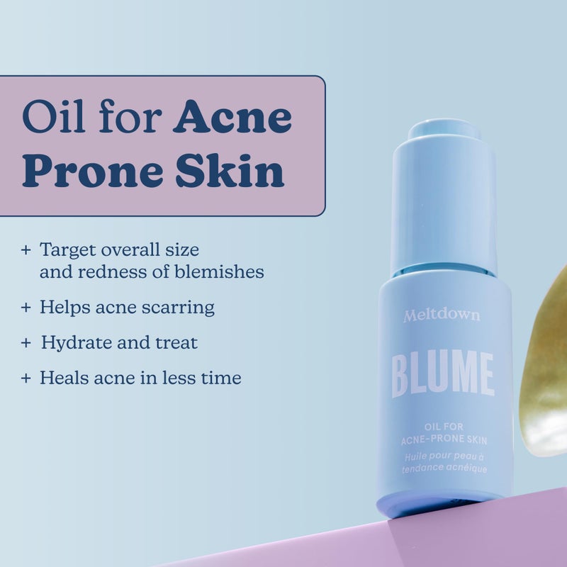 Blume Meltdown Face Oil for Women & Men - Non-Comedogenic Acne Serum with Rosehip Oil, Blue Tansy & Black Cumin Seed - Helps Reduce Redness, Smooth Texture & Hydrate - Cruelty-Free & Vegan (0.5 oz) - Image 2