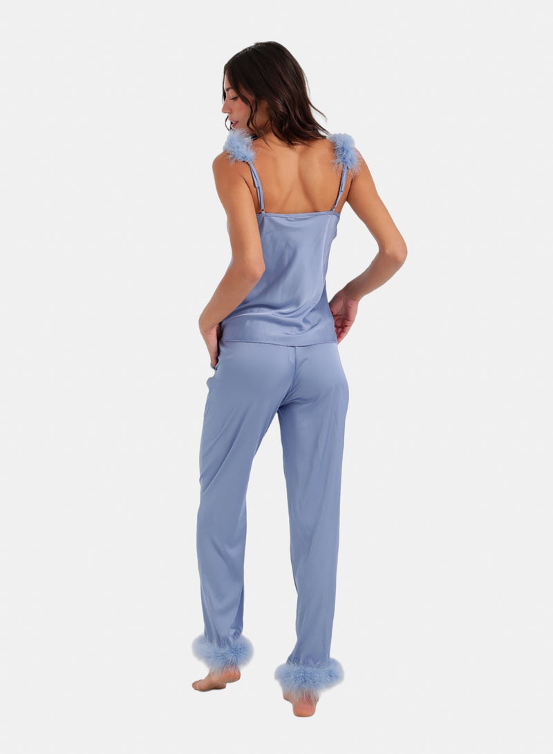 Carina Feather-Trim Satin Pyjama - Image 4