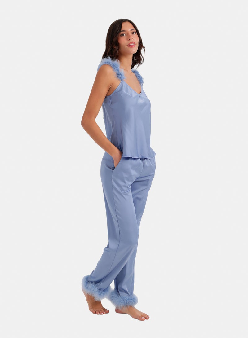 Carina Feather-Trim Satin Pyjama - Image 2