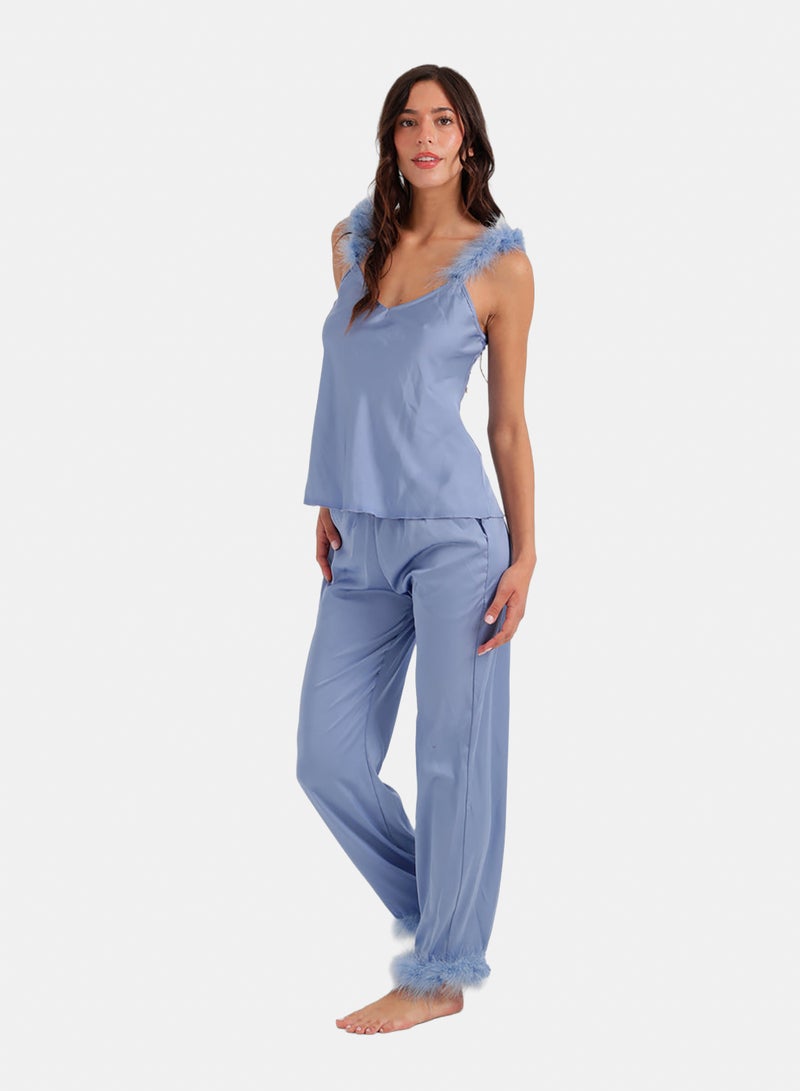Carina Feather-Trim Satin Pyjama - Image 3
