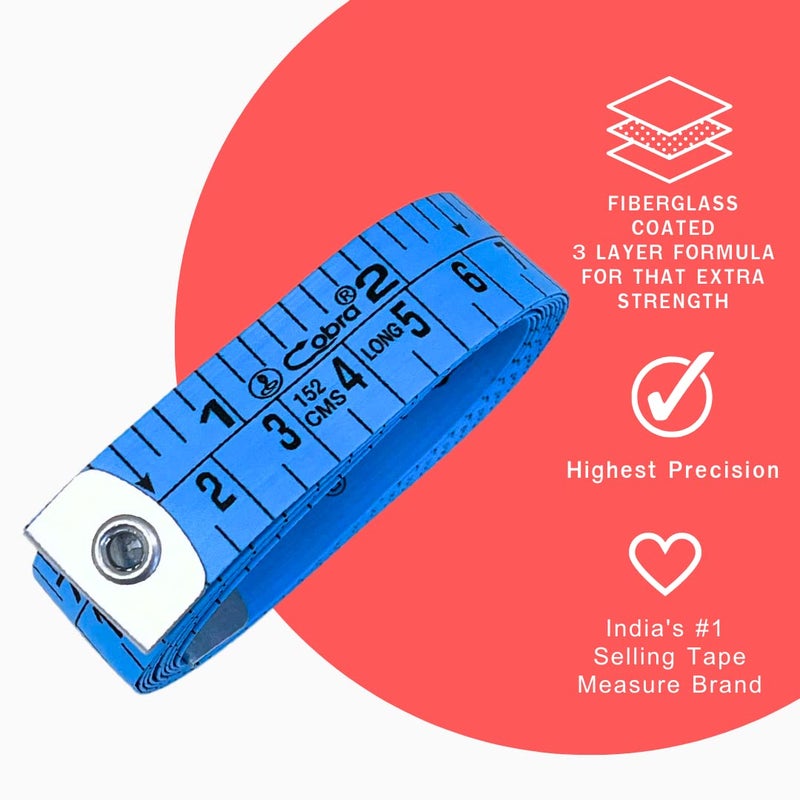 Cobra Measuring TapePack of 1 Blue Fiberglass Inch Tape Inch tape for Measurement for Body 19 mm152 cm60 Inches Body Measuring Tape FitnessSewing Finest Export Quality Inch Tape - Image 5