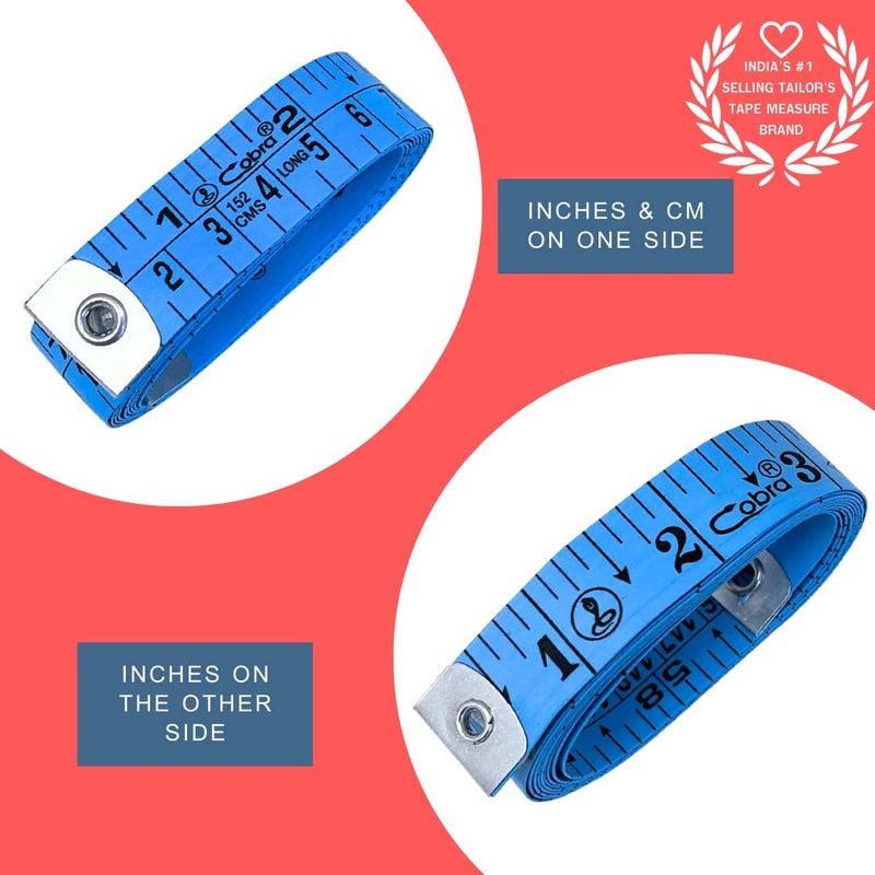 Cobra Measuring TapePack of 1 Blue Fiberglass Inch Tape Inch tape for Measurement for Body 19 mm152 cm60 Inches Body Measuring Tape FitnessSewing Finest Export Quality Inch Tape - Image 2