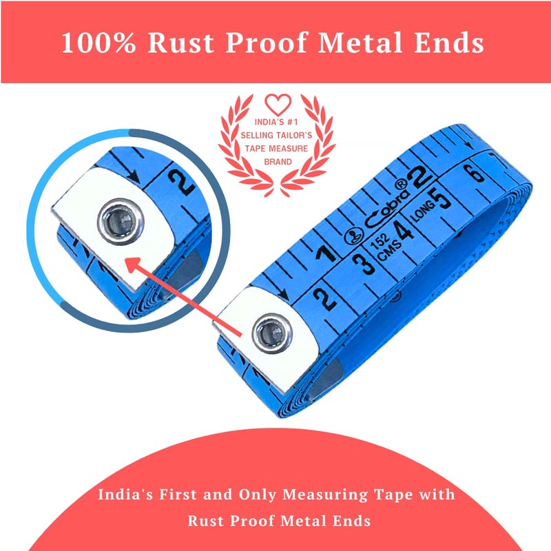 Cobra Measuring TapePack of 1 Blue Fiberglass Inch Tape Inch tape for Measurement for Body 19 mm152 cm60 Inches Body Measuring Tape FitnessSewing Finest Export Quality Inch Tape - Image 4