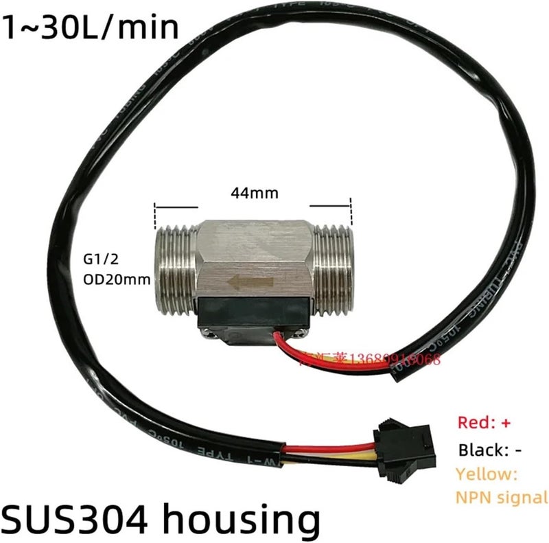 Water Flow Meters, G1/2" 1~30L/Min Hall Effect Water Stainless Steel Flow Sensor Meter NPN Pulse DN15 Waterflow(DC3.0-18V) - Image 2
