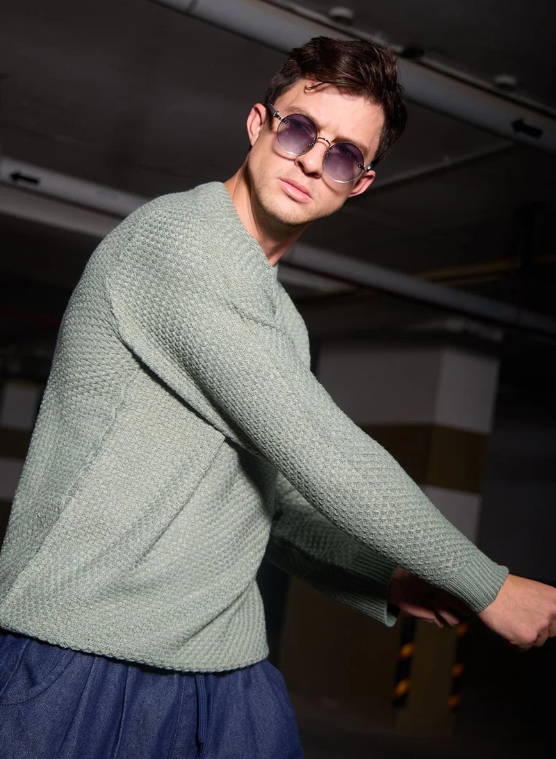 كامبوس سوترا كنزة رجالية محبوكة بنقوش المريمية الخضراء