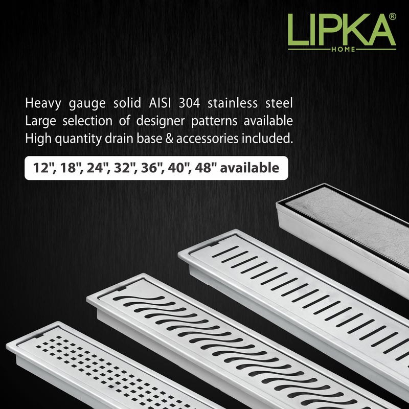 Lipka قناة تصريف دش LIPKA Wave | 12 × 5 بوصة | قناة تصريف مياه دش من الفولاذ المقاوم للصدأ 304 | تصريف أرضي مع فخ للصراصير، ثقب جانبي مع طوق - Image 5