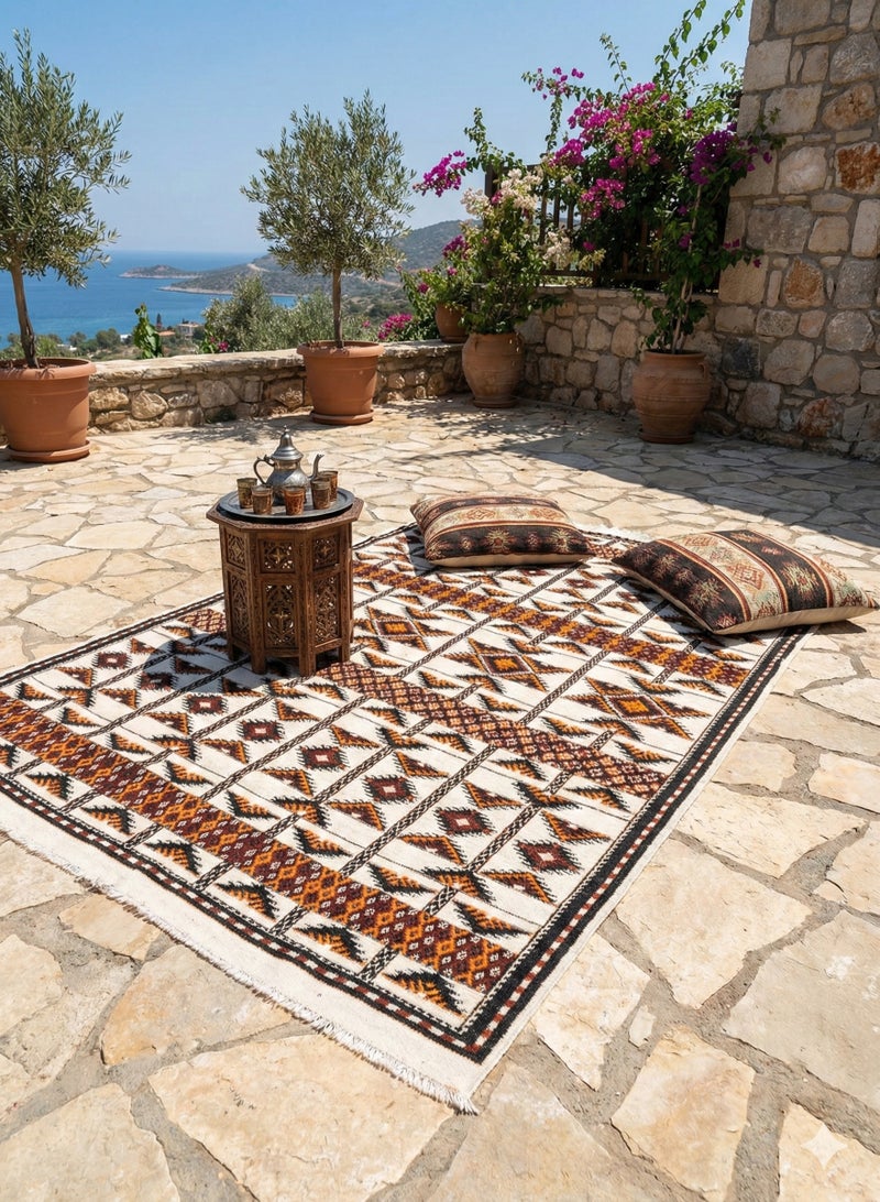 UNIKSAR Luxurious Syrian Double-Sided Velvet Ground Mat - Sadu Heritage Pattern Camping & Picnic Rug - 200x300 CM - Brown & White - Image 3