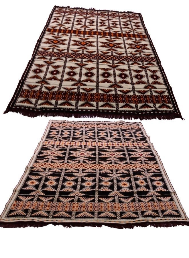 UNIKSAR Luxurious Syrian Double-Sided Velvet Ground Mat - Sadu Heritage Pattern Camping & Picnic Rug - 200x300 CM - Brown & White - Image 4