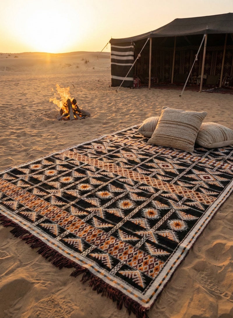 UNIKSAR Luxurious Syrian Double-Sided Velvet Ground Mat - Sadu Heritage Pattern Camping & Picnic Rug - 200x300 CM - Brown & White - Image 1