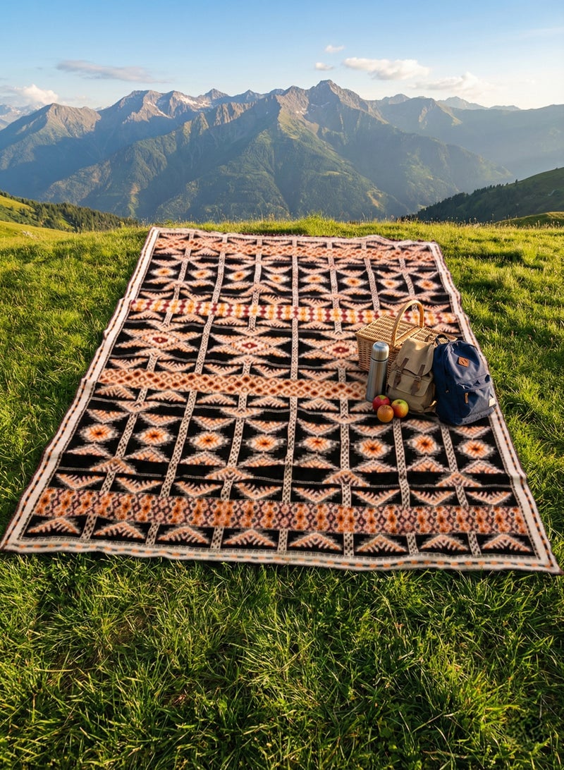 UNIKSAR Luxurious Syrian Double-Sided Velvet Ground Mat - Sadu Heritage Pattern Camping & Picnic Rug - 200x300 CM - Brown & White - Image 2