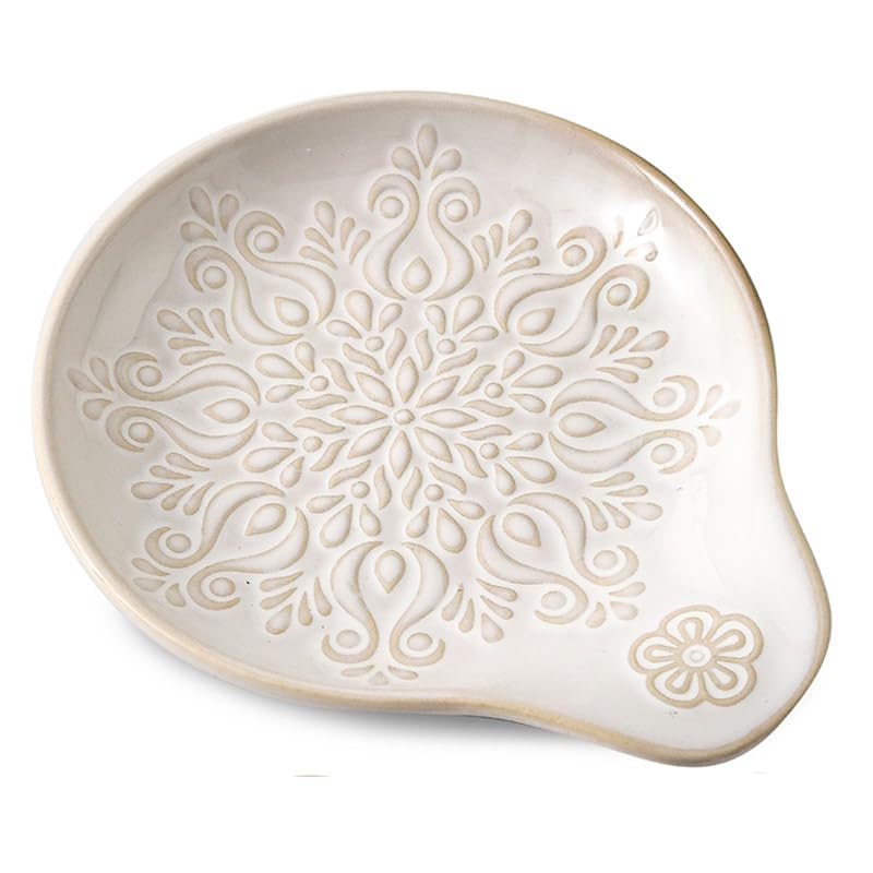 Howise Farmhouse Ceramic Spoon Rests Holder for Kitchen Counter Stove Top (White-A3) - Image 1