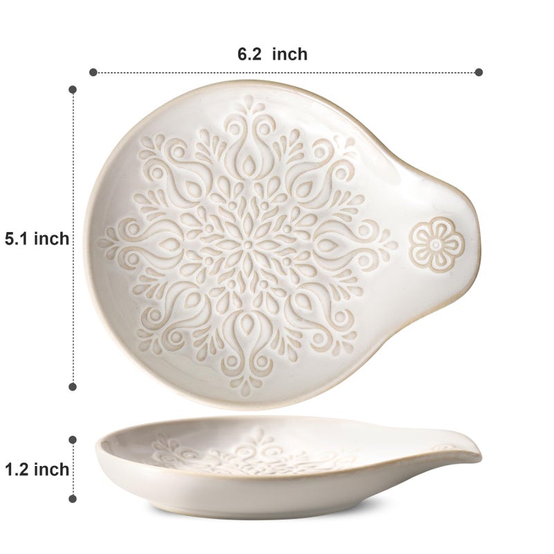 Howise Farmhouse Ceramic Spoon Rests Holder for Kitchen Counter Stove Top (White-A3) - Image 2