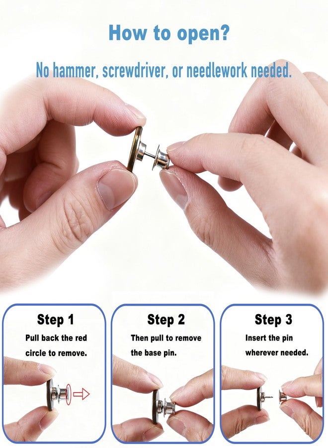 Ucheom 14 Sets Button Pins for Loose Jeans - No Sew, No Tools Needed! Pants Button Tightener for Waist, Reusable & Adjustable Metal Pants Buttons Kit - Image 2