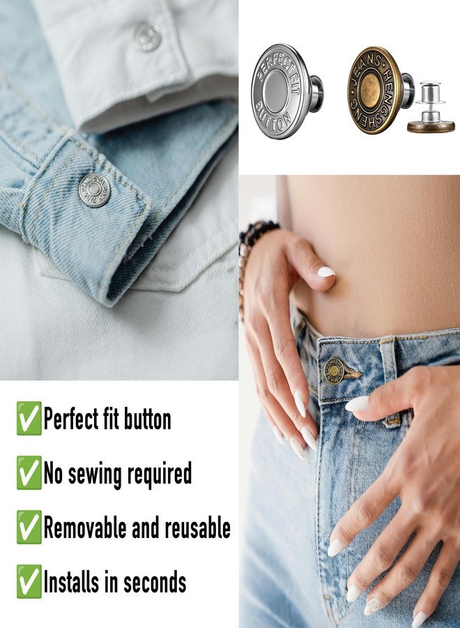 Ucheom 14 Sets Button Pins for Loose Jeans - No Sew, No Tools Needed! Pants Button Tightener for Waist, Reusable & Adjustable Metal Pants Buttons Kit - Image 3