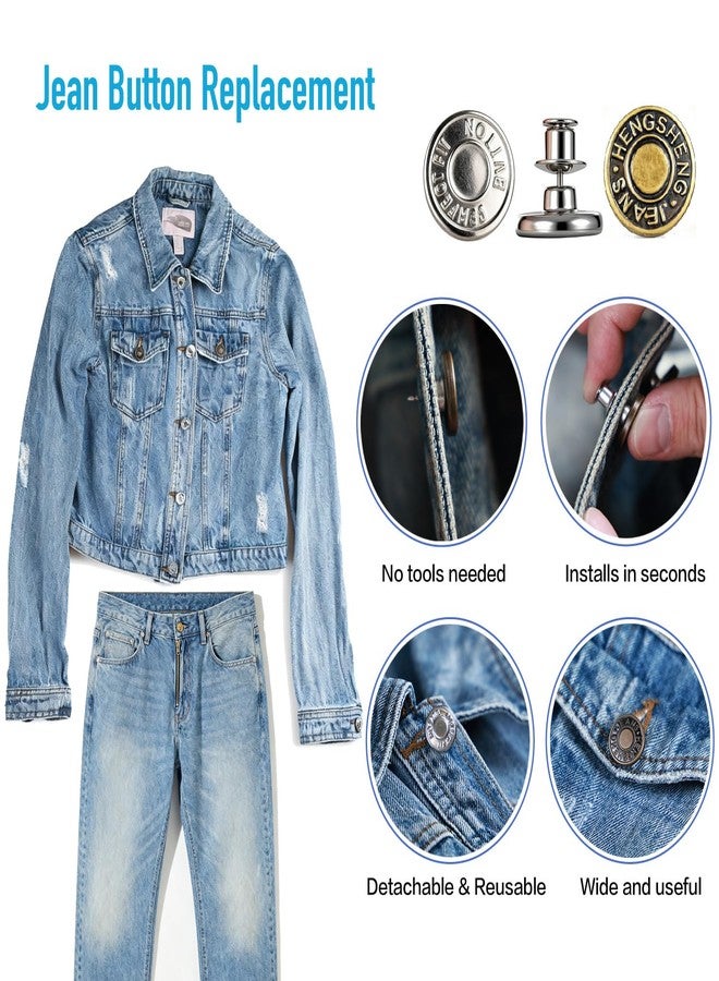Ucheom 14 Sets Button Pins for Loose Jeans - No Sew, No Tools Needed! Pants Button Tightener for Waist, Reusable & Adjustable Metal Pants Buttons Kit - Image 4