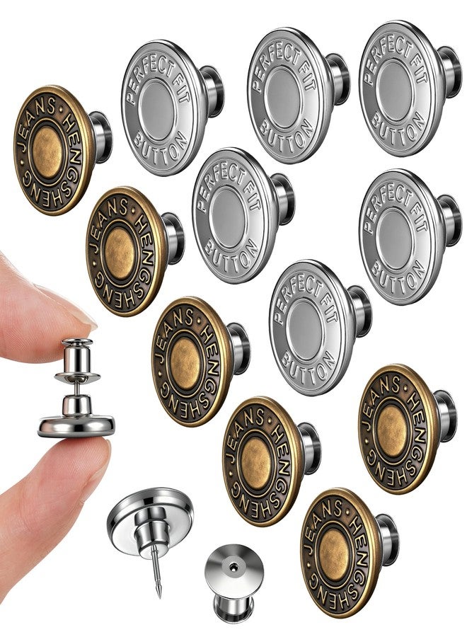 Ucheom 14 Sets Button Pins for Loose Jeans - No Sew, No Tools Needed! Pants Button Tightener for Waist, Reusable & Adjustable Metal Pants Buttons Kit - Image 1
