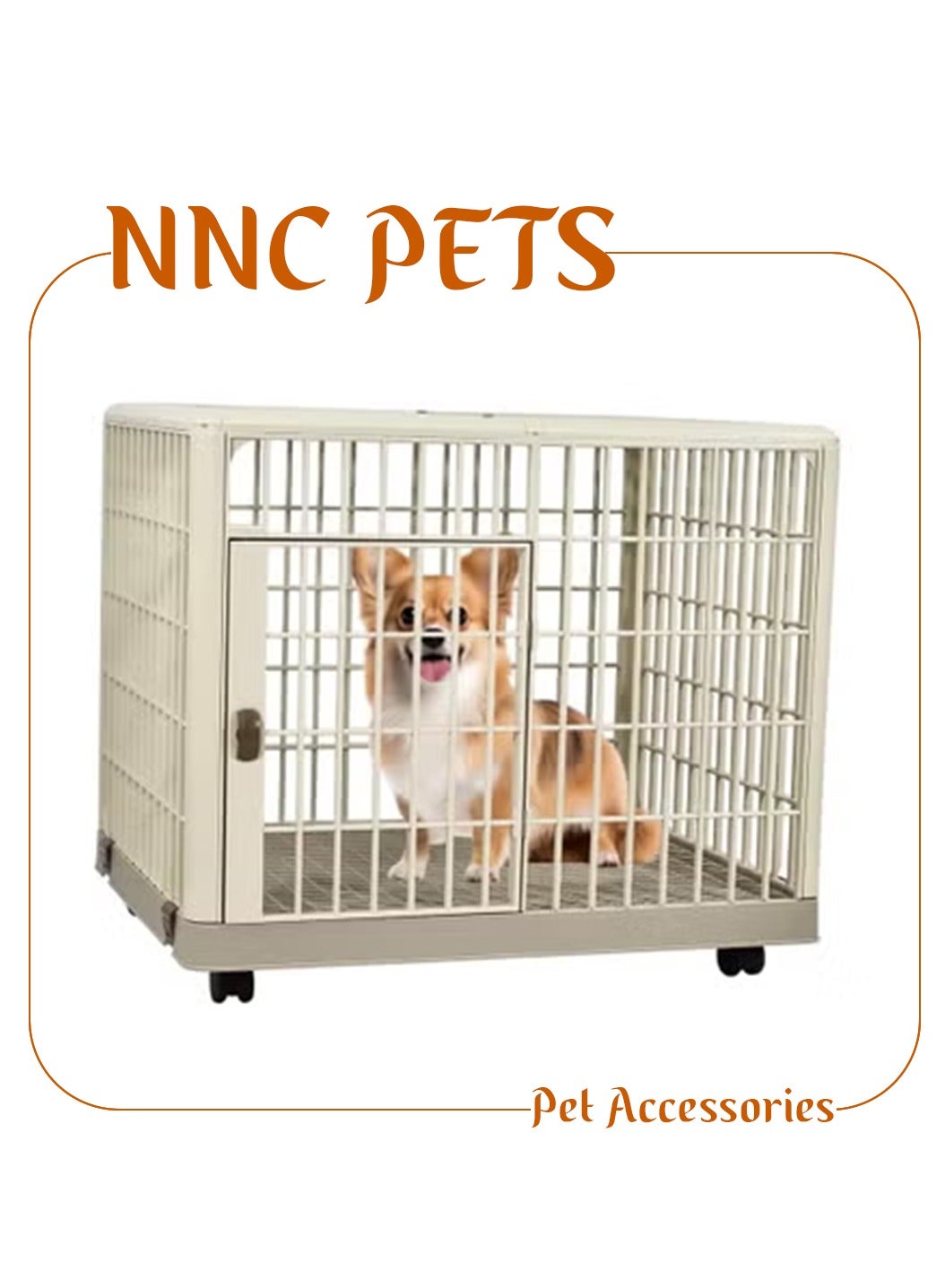 Plastic dog cage with Universal wheels, Main Door, Open-top access and Lockable, Sturdy pet kennel for Indoor/Outdoor, Ideal for small to medium breeds and 65 cm dog cage with easy to assembly (Khaki)