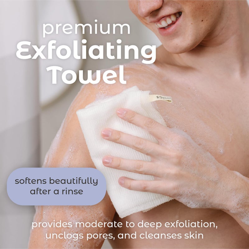 MainBasics Exfoliating Shower Towel - Japanese Nylon Bath Towel and Body Washcloth, Quick-Dry, Durable, Deep Exfoliation (Set of 3, Airy Blossom) - Image 2