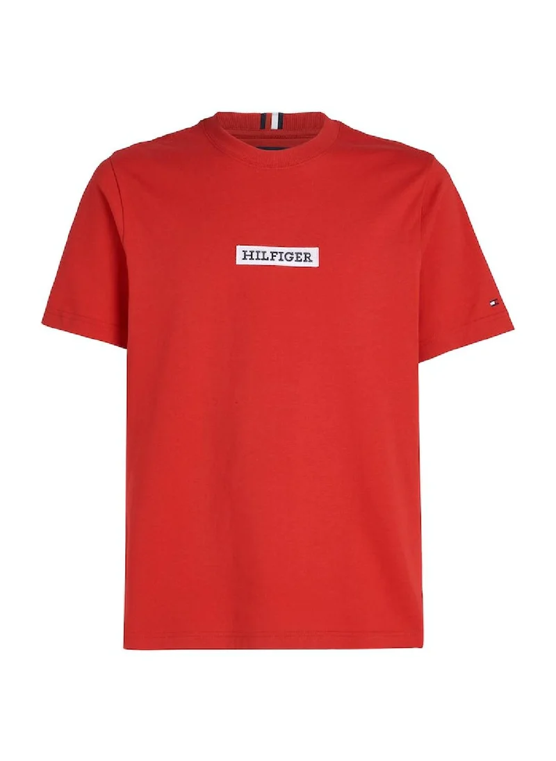 TOMMY HILFIGER Men's Hilfiger Monotype Logo Patch T-Shirt -  Pure cotton, Red