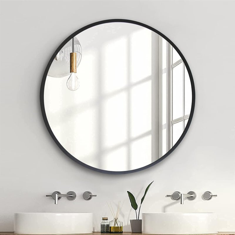 ZENIDA Round Wall Mirror, 20-inch Large Circle Mirror, Black Metal Framed Wall-Mounted Bathroom Mirror, Decorative Round Mirror for Bathroom Decor,Vanity Bedroom, Living Room, Entryway - Image 2