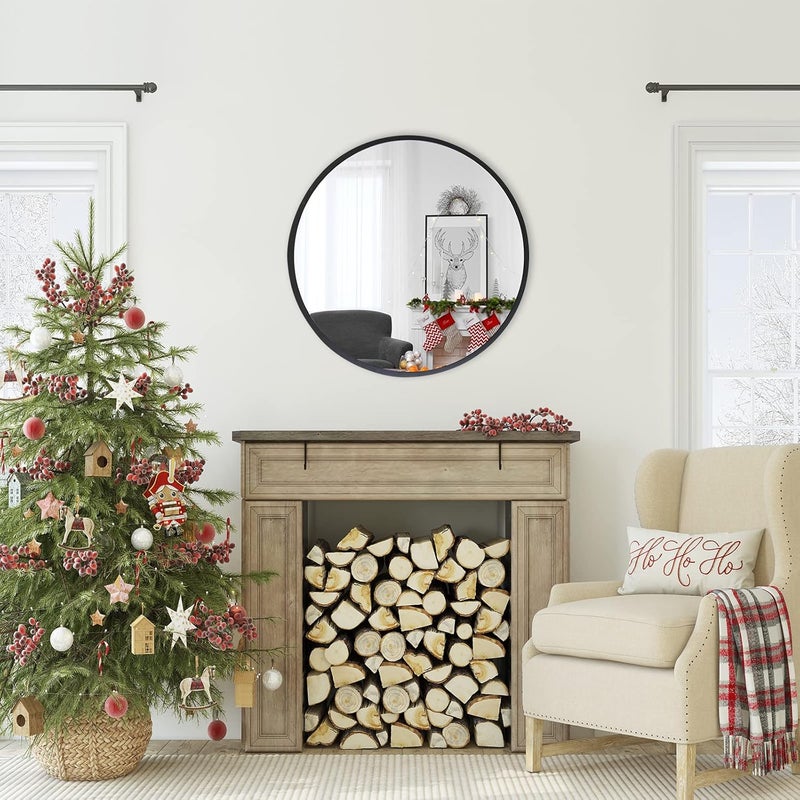 ZENIDA Round Wall Mirror, 20-inch Large Circle Mirror, Black Metal Framed Wall-Mounted Bathroom Mirror, Decorative Round Mirror for Bathroom Decor,Vanity Bedroom, Living Room, Entryway - Image 3