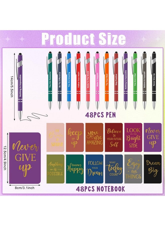 Ragnhild 96 Pcs Bulk Motivational Pens Inspirational Notepads Set, Small Pocket Motivational Quote Notebooks And Ballpoint Pens, Mini Journals Gift Set For Kids Students Teachers School Office Prizes Supplies  - Image 2