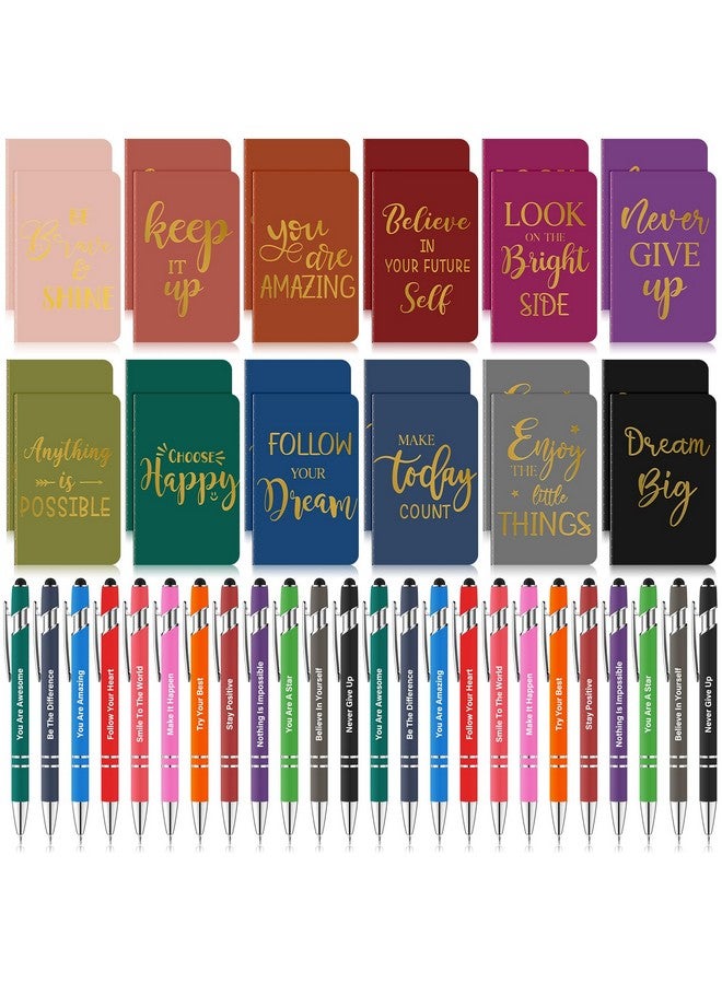 Ragnhild 96 Pcs Bulk Motivational Pens Inspirational Notepads Set, Small Pocket Motivational Quote Notebooks And Ballpoint Pens, Mini Journals Gift Set For Kids Students Teachers School Office Prizes Supplies  - Image 1
